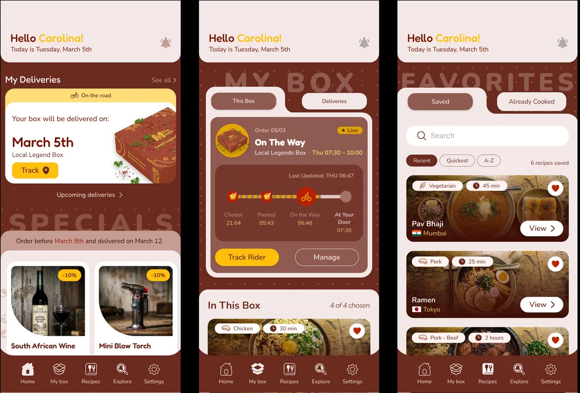 Miles&Meals app screens